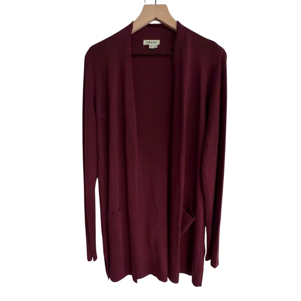 Orvis Women's Wool‎ Blend Maroon Open Front Cardigan- Medium